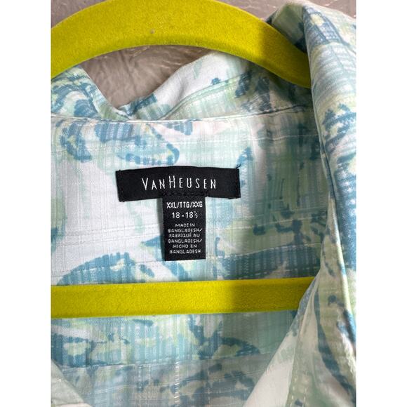 Van Heusen Green Blue Oasis Print Silky Dress Shirt Mens Size XXL 18-18.5 NWT - Picture 4 of 5